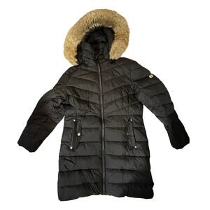 Michael Kors MK Winter Coat Faux Fur Trim Removable Hood Puffer Down Jacket - L